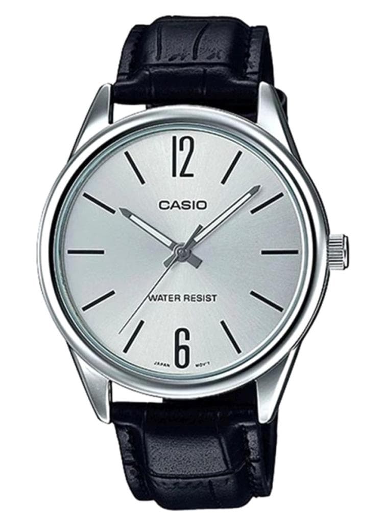 Men Leather Analog Watch MTP-V005L-7BUDF - 40 mm - Black