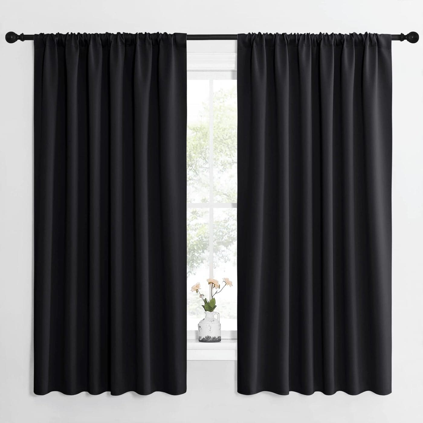 NICETOWN Halloween Black Blackout Curtain Blinds Solid Thermal Insulated Window Treatment Blackout Drapes for Bedroom 2 Panels 62 inches Wide by 63 inches Long