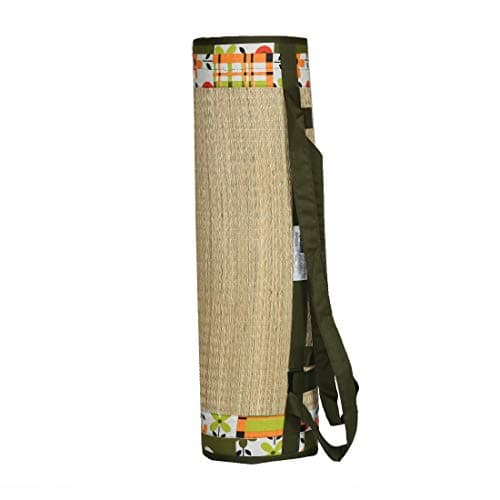 CRAFT OF INDIA - Foldable Mat with Korai River Grass Chatai (2.5 X 6.5 ft) 18MM Soft Foam 23 Density GreenCotton Fabric Portable and Folding Hand Wash