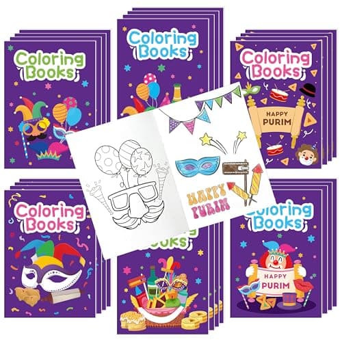X1zuue Purim Coloring Books for Kids 24Pcs Bulk Happy Purim Mini Coloring Booklet DIY Art Drawing Book for Toddlers Jewish Carnival Holiday Party Goodie Bags Stuffers Sunday School Classroom Favor