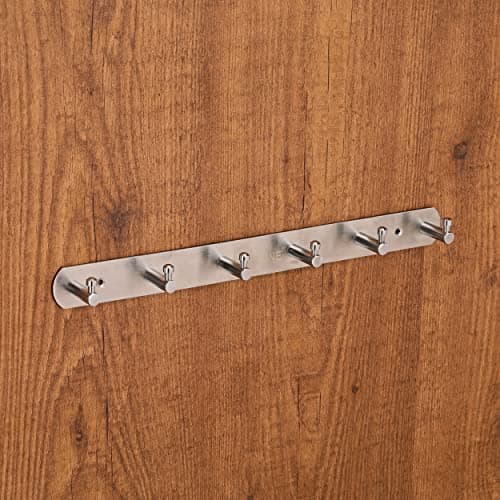 FORTUNE Pure Stainless Steel Wall Mounted Hook Rail Bar, 6 Hooks