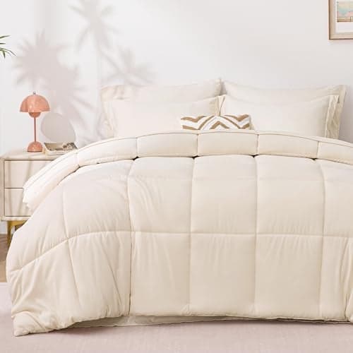 Love's cabin Twin Comforter Set Beige, 5 Pieces Twin Bed in a Bag, All Season Bedding Sets with 1 Comforter, 1 Flat Sheet, 1 Fitted Sheet, 1 Pillowcase and 1 Pillow Sham