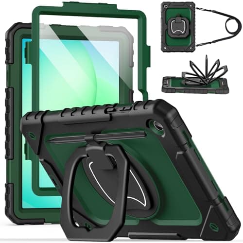 Cantis Case for Samsung Galaxy Tab A11 Plus 11 Inch 2026 (SM-X230/X236/X238), Shockproof Case for Tab A11+ with Screen Protector/Rotating Stand/Pen Holder/Shoulder Strap, Black+AlpineGreen