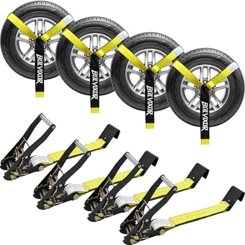 Bolvixor 4 Pack Car Tie Down Straps for Trailers - 2" x 96" - 9900LBS Break Strength - Heavy Duty Tire Ratchet Straps with Flat Hooks for Hauling UTV, SUV, Truck, Any Cars