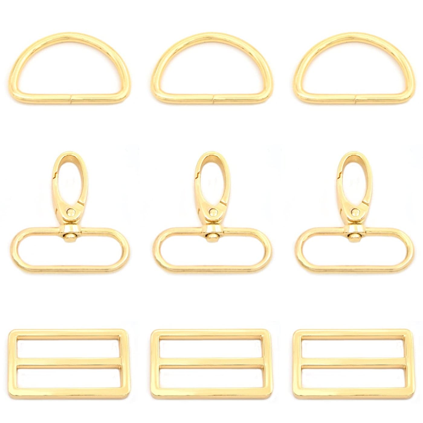 MELORDY 15Pcs Metal Swivel Snaps Hooks with D Rings and TriGlides Slide Buckles for Key Lanyard Purse Bag Straps Dog Collars DIY Sewing Hardware Craft 112 inch Gold