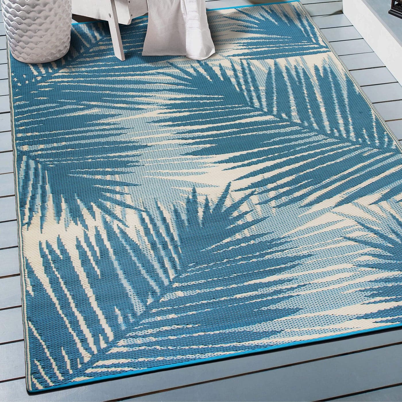 Rugshop Tropical Floral Reversible CreaseFree Waterproof Premium Recycled Plastic Outdoor Rugs for PatioBackyardRVDeckPicnicTrailerBeachCamping Blue 3 x 5
