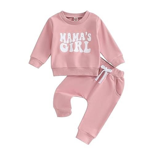 Toddler Baby Girl Clothes Long Sleeve Letter Print Crewneck Sweatshirt Sweatpants Fall Winter Sweatsuit Set Outfit (Mama's Girl Pink, 2-3 Years)