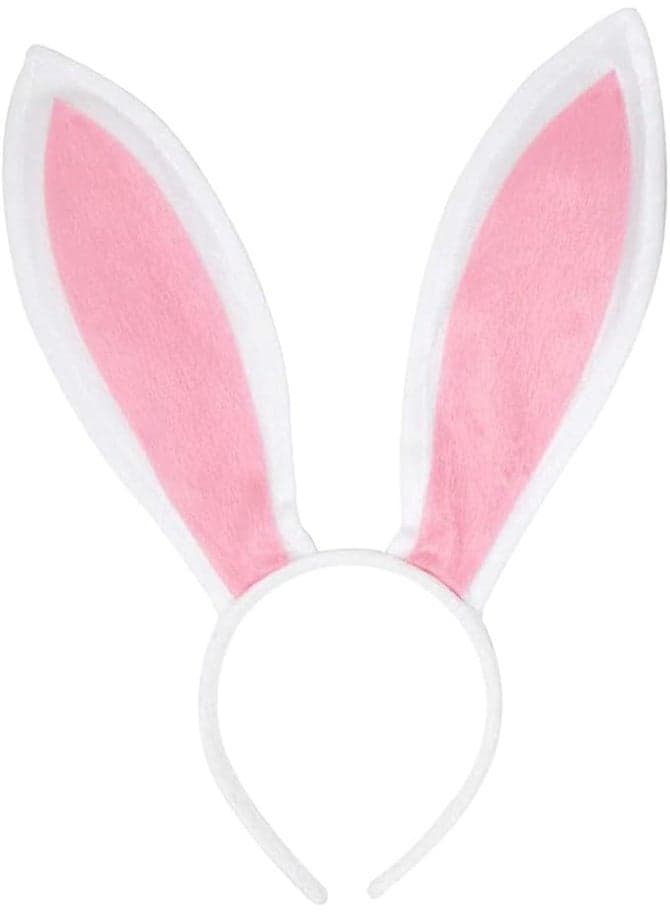 Bunny Ears Headband - Plush Rabbit Ears Headwear for Halloween Cosplay, Party Favor - White and Pink Bunny Costume Accessories for Kids and Adults