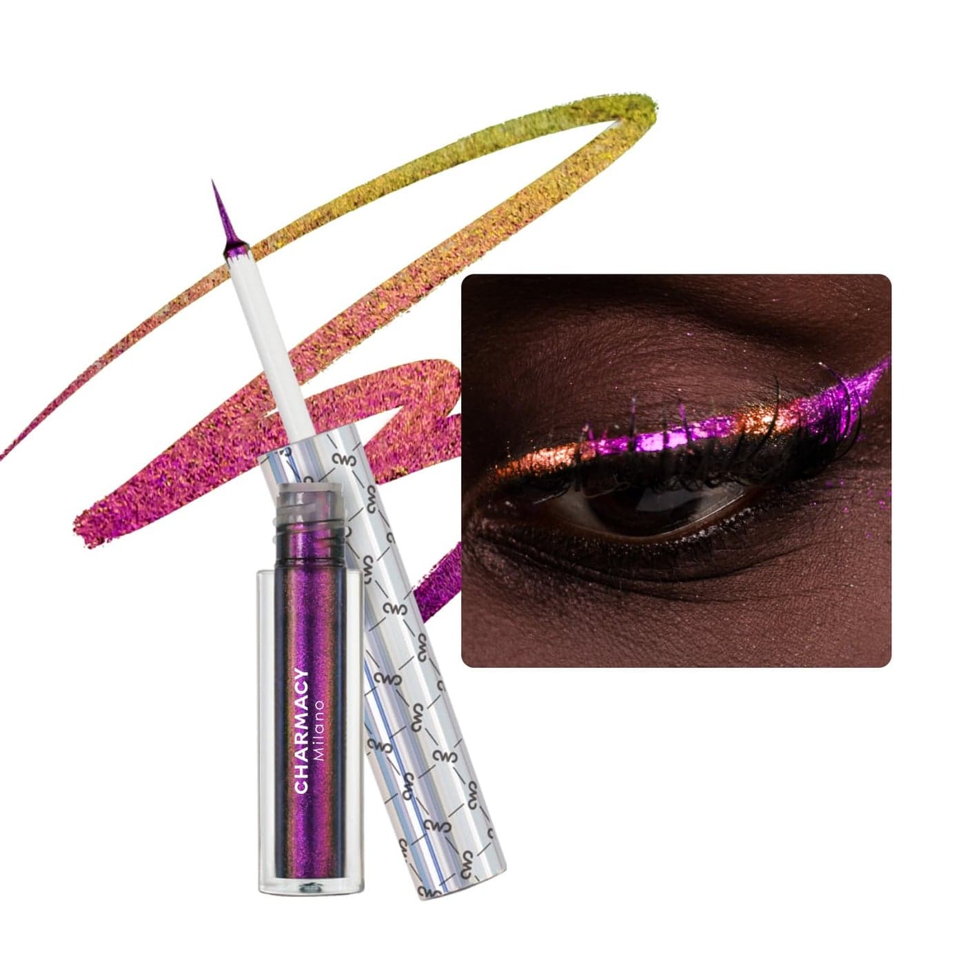 CHARMACY Multichrome Eyeliner Liquid Liner Metallic Glitter Shimmer Eyeliner Long Lasting High Pigmented with Waterproof Smudge Proof Formula UltraFine Tip PURPLE GOLD GREEN 903