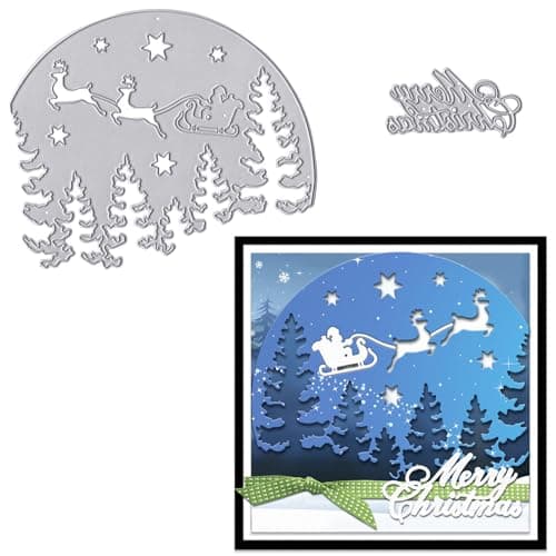 Hying Christmas Trees Cutting Dies for Card Making Xmas Sleigh Die Cuts Christmas Words Dies Stencils Embossing Template for Craft Scrapbooking DIY Photo Album Decorations