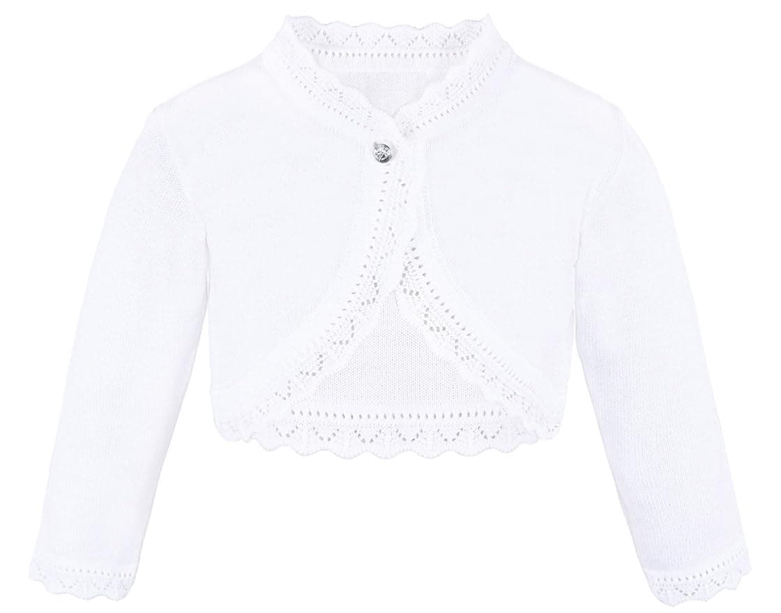 Lilax Baby Girls' Knit Long Sleeve Button Closure Bolero Cardigan Shrug 3-6 Months White