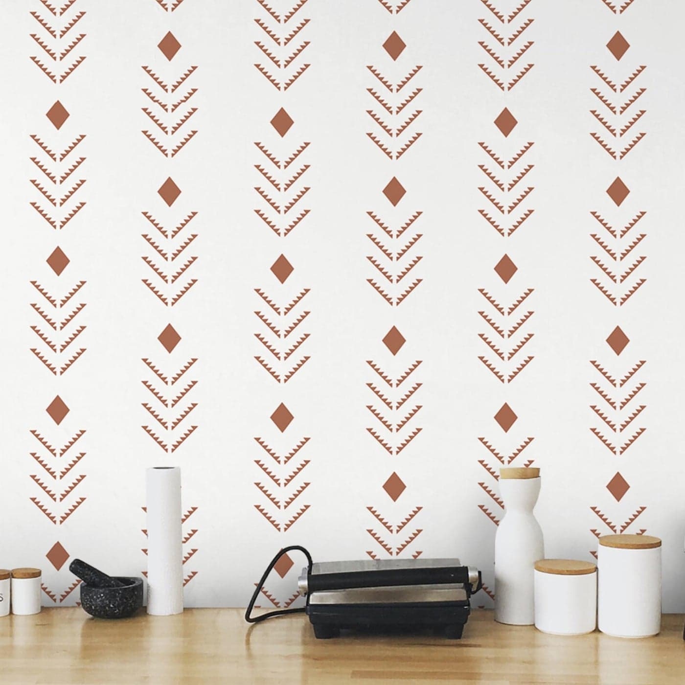 Ismoon Peel and Stick Wallpaper Boho 161x787in Modern Geometric Contact Paper BeigeRed Rusty Stick on Wall Paper Herringbone Stripes Vinyl Removable Self Adhesive Wallpaper for Cabinet Bedroom