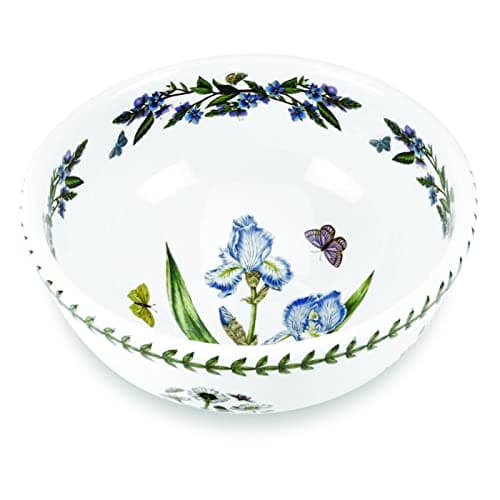Portmeirion Botanic Garden 9" Salad Bowl, Assorted Floral Motifs, Fine Earthenware, Chip-Resistant - Dishwasher, Microwave, Freezer, Oven Safe - Made in England