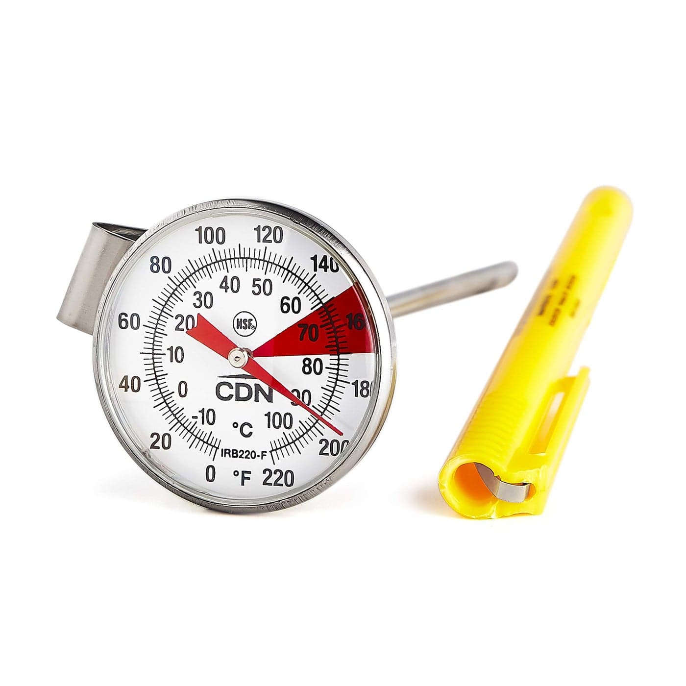 CDN ProAccurate Instant Read Beverage Frothing Thermometer with Clip for Precise Temperature Measurement 5 Stainless Steel Stem Yellow Case IRB220F