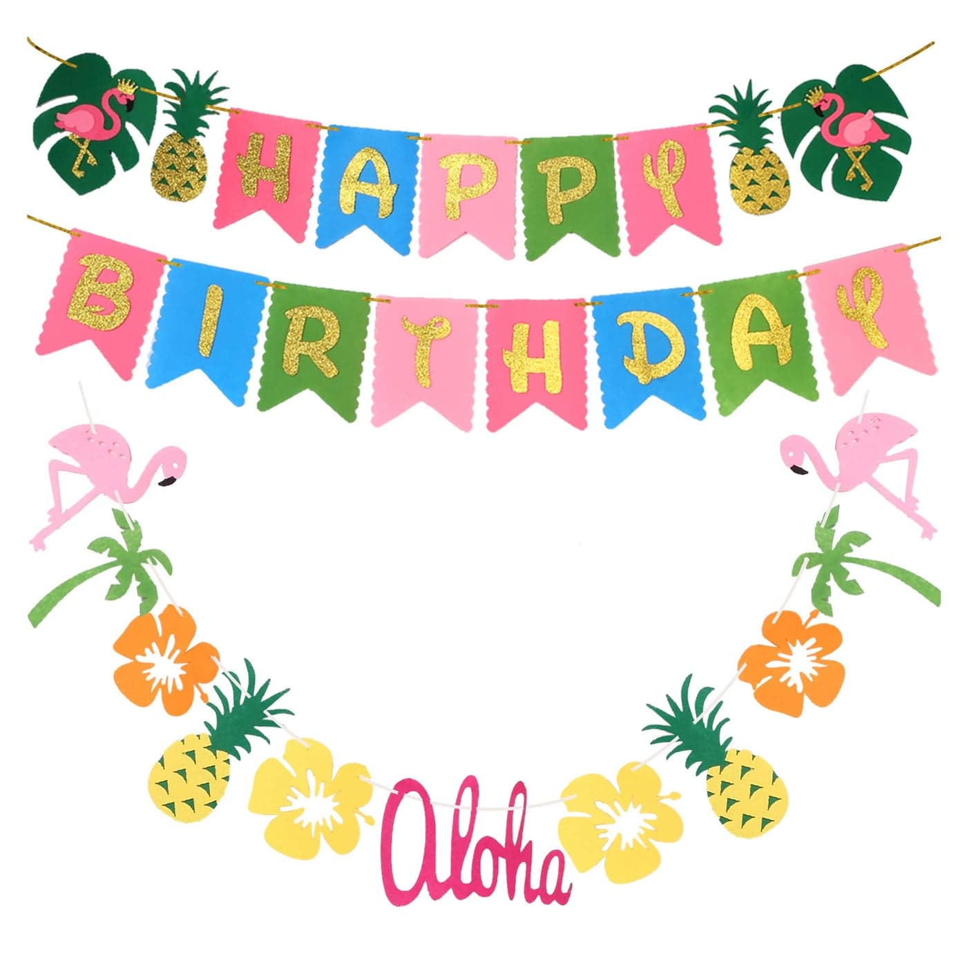 Hawaiian Party Decoration Luau Party Supplies Hawaiian Tropical Banner Flamingo Garland for Pool Birthday Suppliesset of 2 Tropical Birthday Banner for Beach Moana Baby Shower Decorations