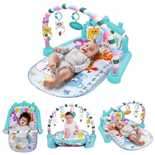 Uonibaby by StarAndDaisy Baby Play Gym mat, Kick & Play Gym mat with Piano for Baby, Infants & Toddler Gym, Hanging rattles Toys and Fitness Rack -Blue