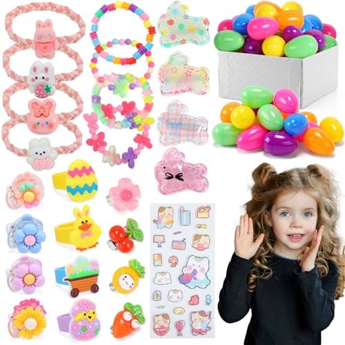 Skirfy Easter for Girls49 PCS Toddlers Kids Toys Age 35EarringsRingsHair ClipPlay Princess Toys for Dress UpEaster Egg Classroom Peizes Birthday Gift