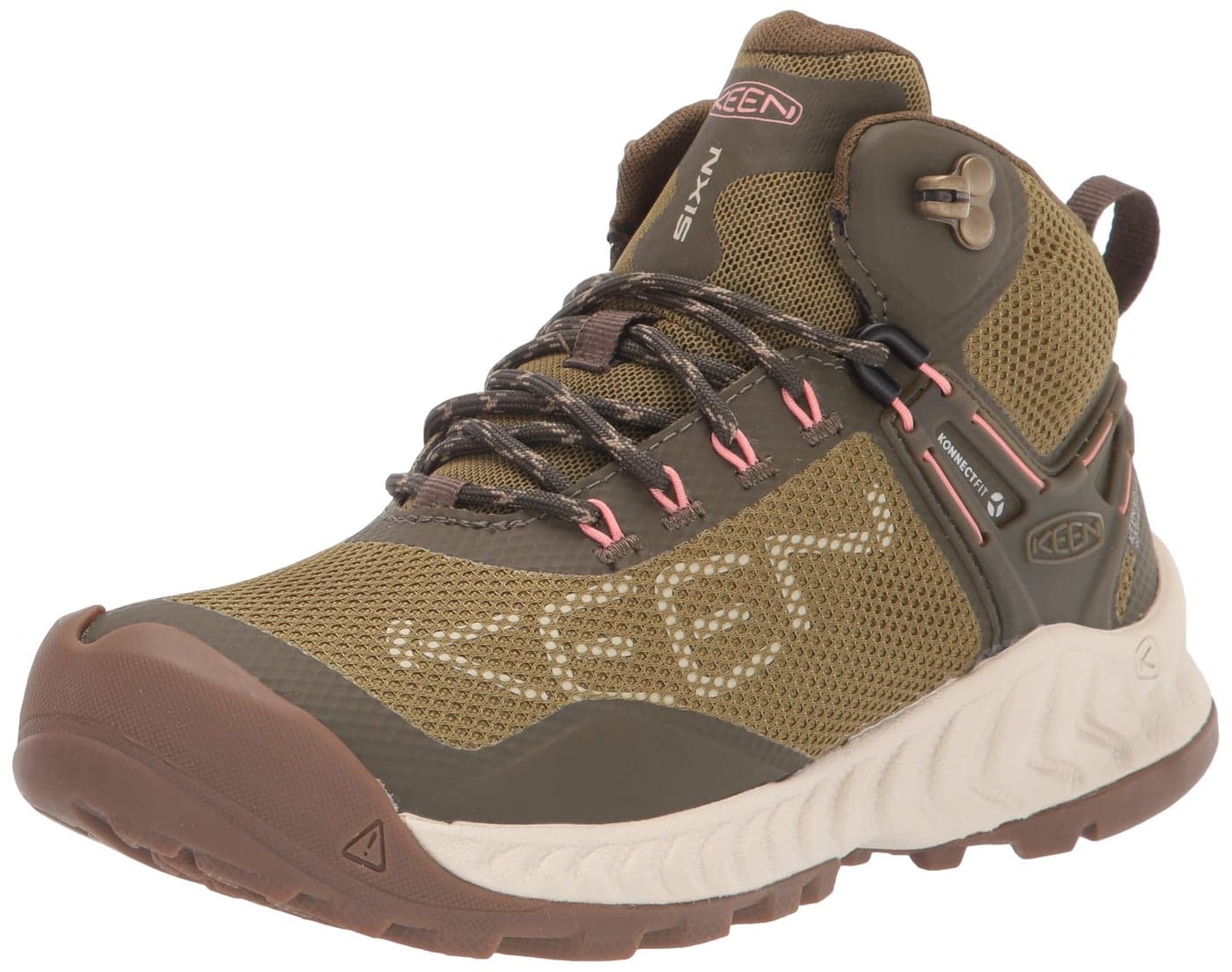 KEEN Womens NXIS Evo Mid Height Waterproof Fast Packing Hiking Boots Olive DrabSilver Birch 9
