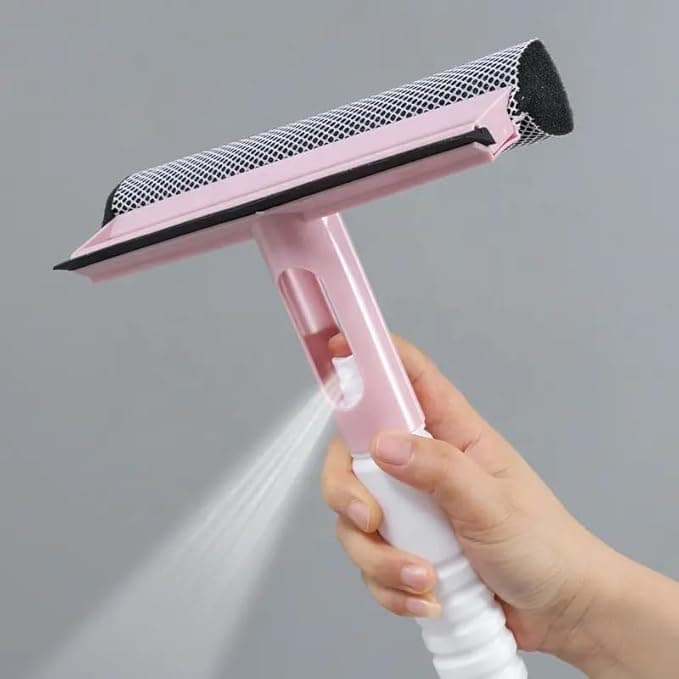 Vroxy 3 in 1 Spray Type Cleaning Glass Wiper Cleaning Brush Plastic Glass Cleaner Wiper with Spray Bottle for Bathroom Mirrors Tiles and Car Glass 1Pcs