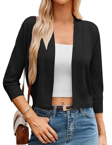 GRACE KARIN Women's 3/4 Sleeve Cardigan Sweaters Cropped Cardigans Open Front Knitted Shrugs