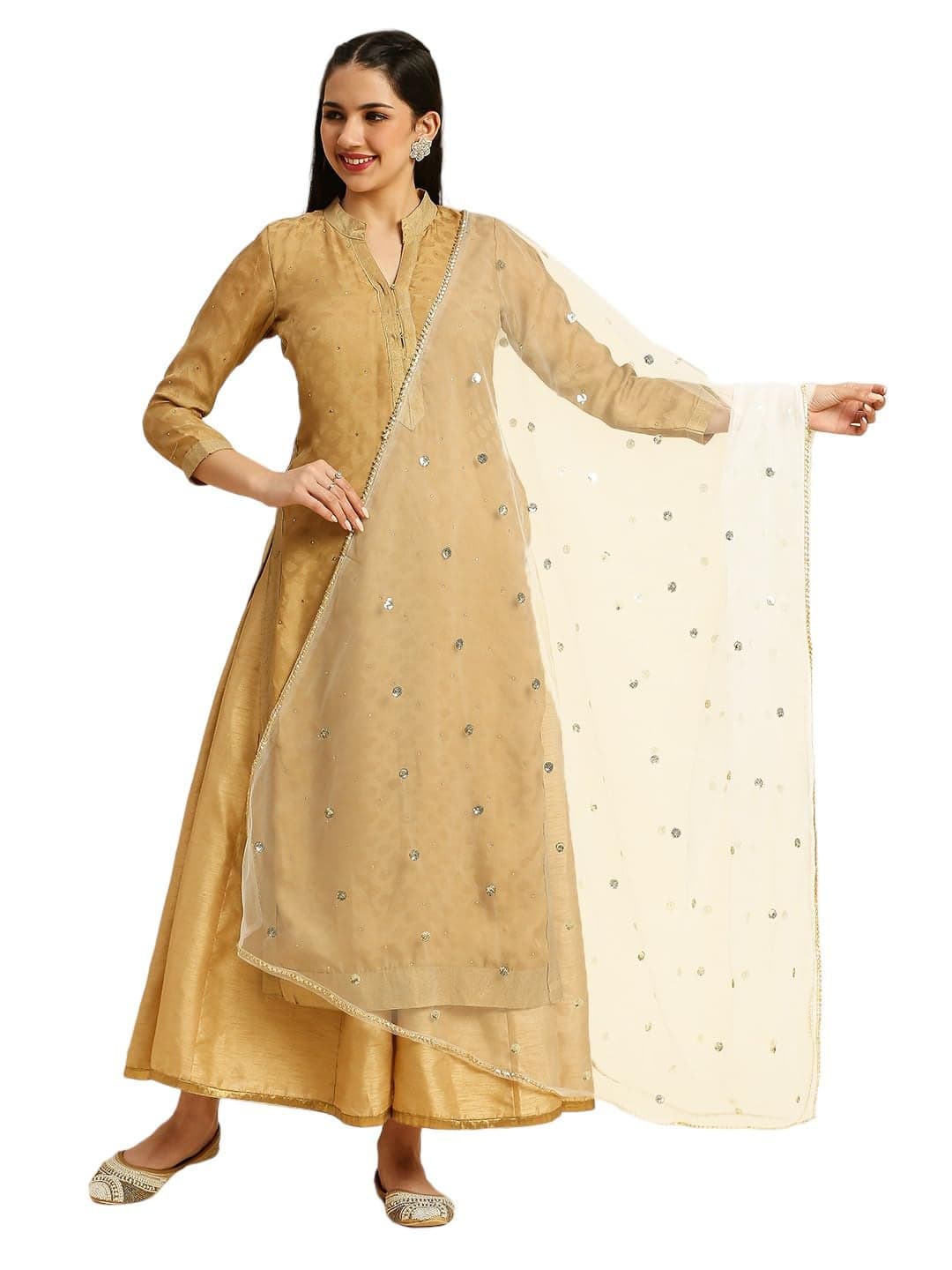 DUPATTA BAZAAR Women's Net White Embellished Dupatta