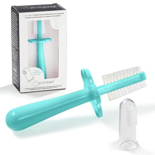 grabease Silicone Finger Toothbrush for Infants & Toddlers - Double-Sided Tapered Bristles for Toddler Teeth Cleaning - Choke Protection Shield for Kids Toothbrush - 1 Count, Teal