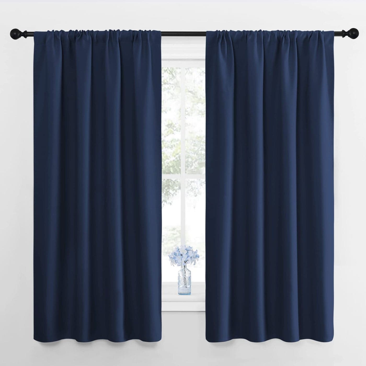 NICETOWN Bedroom Curtains Blackout Draperies All Season Thermal Insulated Solid Rod Pocket Top Blackout CurtainsDrapes for Kids Room Navy 1 Pair 42 x 63 Inch