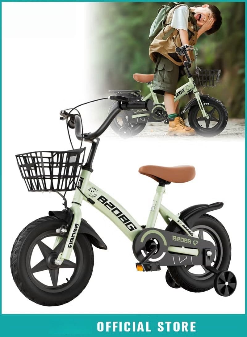 Kids Bike, Toddler Balance Bike with 16-inch Wheels, Training Bicycles, Kids' Road Bicycles with Training Wheels, Hand Brake and Basket, for Ages 4 to 10 Years Boys Girls