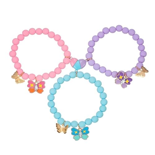 SANNIDHI® 3Pcs Bracelet Mother Daughter Bracelets Set Butterfly Heart Charm Bracelet for Women Men Love Heart Matching Strand Bracelets Friendship Jewelry Gifts