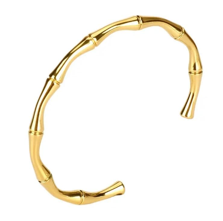 Okos Fashion Jewellery Gold Plated Stainless Steel Delicate Half Bamboo Style Western Kada For Girls and Women BR1000062GLD