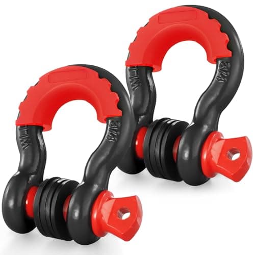 VEVOR 3/4" D Ring Shackle, Black Shackles for Truck with 7/8” Screw Pin 62832 lbs (28.5 Ton) Break Strength Red Isolator Washers Kit, Winch Towing Shackle for Truck Jeep Heavy Duty Off Road Recovery