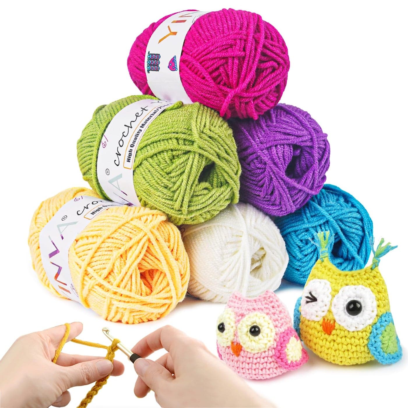 YINVA Crochet Yarn 6 Colors x 25g Acrylic Wool for Crochet Knitting Perfect for Beginners Crafts