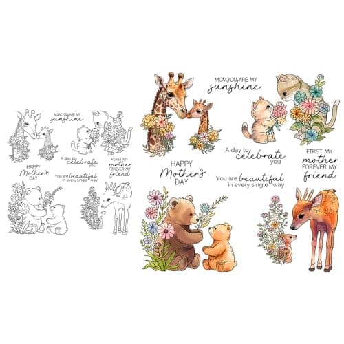 YIXUAN Love Mama Kids Animals in Spring Flowers Clear Stamp for Card Making Mothers Day DIY Scrapbooking Supplies Silicone Stamp with Plastic Envelope Bag for Albums Crafts Decor