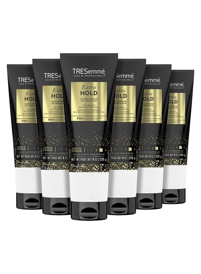 Extra Hold Hair Gel Pack of 6 Alcohol-Free for 24-Hour Frizz Control and Humidity Protection 9 oz