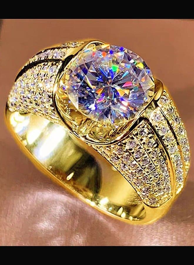 Real Gold Plated Ring 5 Carat Imitation Mosan Diamonds Women's Ring