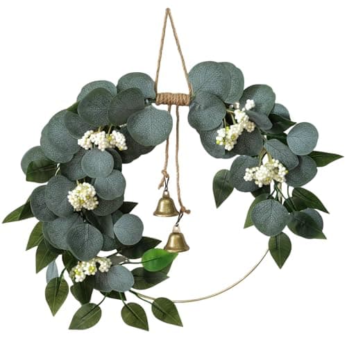 CMINAUS 15 Eucalyptus Wreath for Front Door Artificial Greenery Outdoor Wreath with White Berry Spring Summer Wreaths for Farmhouse Front Porch Window Porch Hanging Wall Party Wedding Decor