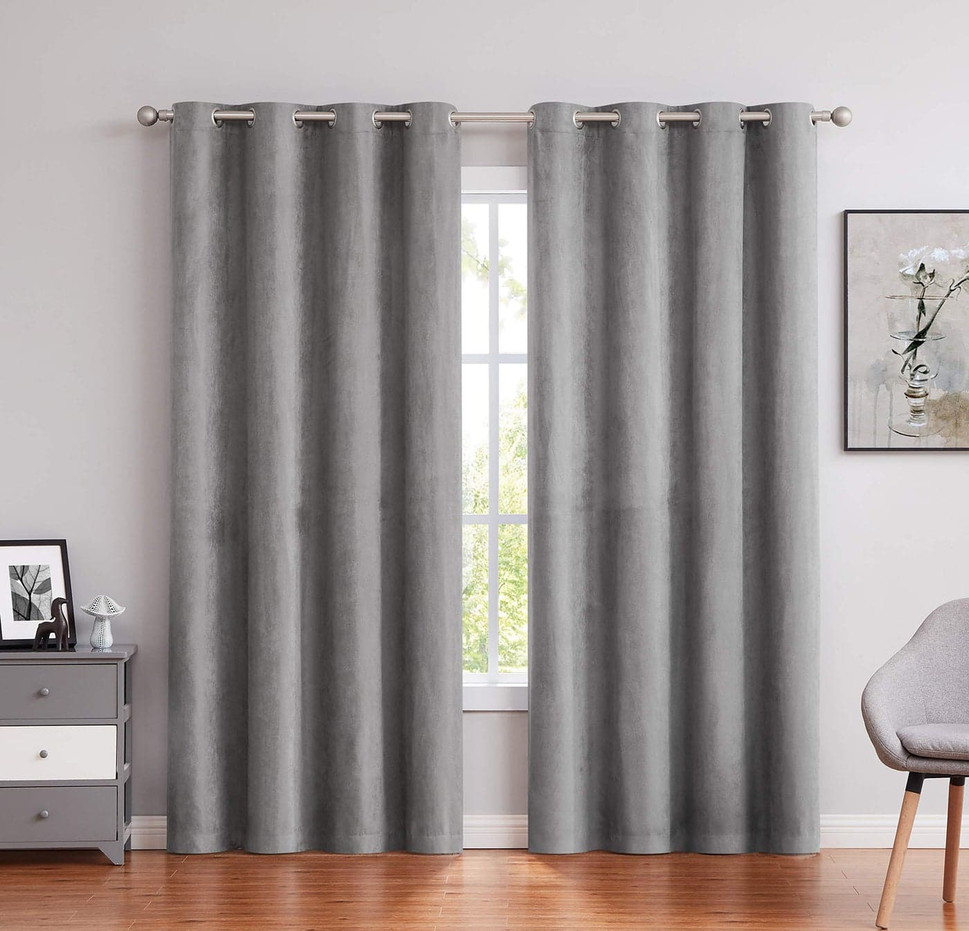 Randall Rndall Grey Faux Suede Collections Room Darkening Curtains Noise Reducing, Energy Saving Room Darkening Window Curtains & Drapes for Bedroom, Living Room,Kitchens (54in W x 84in L - 2 Panels)