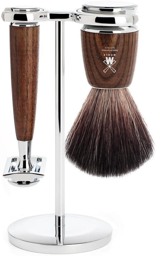 MHLE RYTMO Steamed Ash 3piece Black Fibre Safety Razor Shaving Set No Blades Included S21H220SR