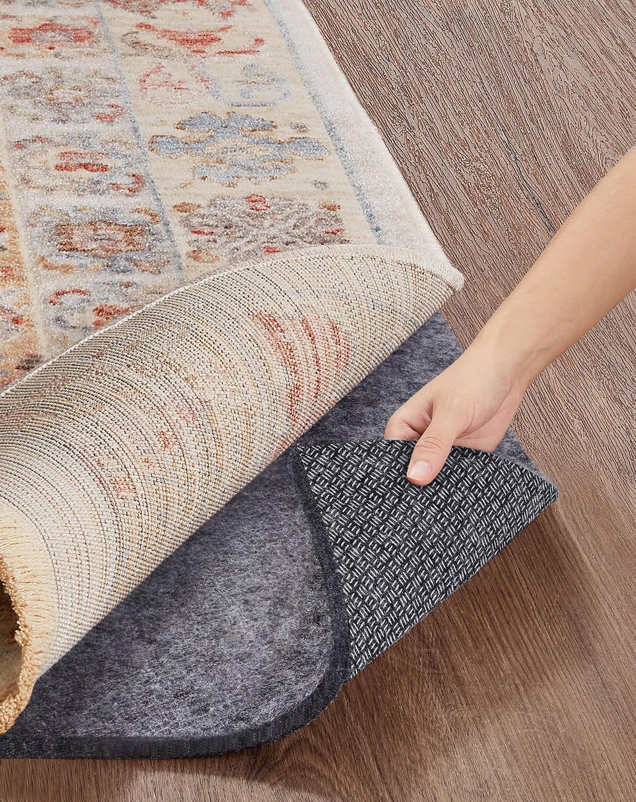 Veken Non Slip Cushioned Rug Pad Gripper 4 x 6 Ft, Felt and Silicone Backing, 1/4 inch Thick Carpet Liner for Hardwood Floors and Finishes, Under Area Rugs Anti Skid Mat, Keep Rugs Safe and in Place