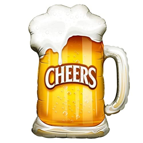 Propsicle 36" Large Helium Foil Beer Mug Balloon with Cheers Text for Birthdays, Anniversaries, or Bachelorette Parties - Golden and White - Pack of 1