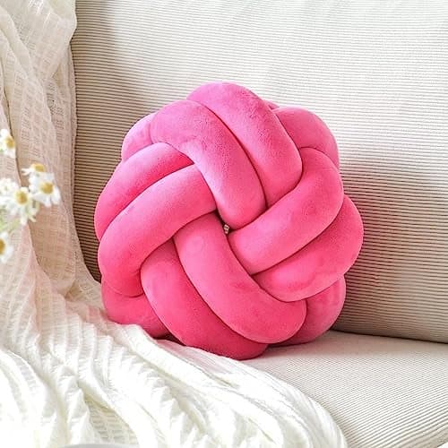 VBGYA Round Knot Plush Cushion 11 Inch Decorative Throw Pillows for Bedroom Sofa Couch Modern Designs in Hot Pink
