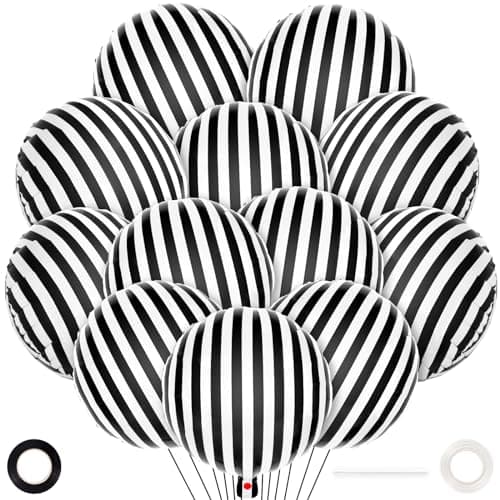 12 Pcs Black and White Striped Balloons18 Inch Halloween Foil BalloonBlack Striped Checkered Balloons for Birthday Party Baby Shower Halloween Ceremonies Holiday Parties Decorations