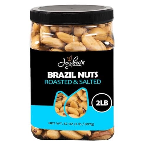 Jaybees Roasted Salted Brazil Nuts 32 oz Great for Daily Use Baking Cooking and Gift Giving Reusable Container Kosher Vegan Paleo Keto Friendly Healthy Snack