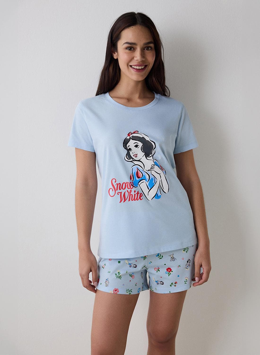 Penti Light Blue Pyjama Set With Floral Shorts
