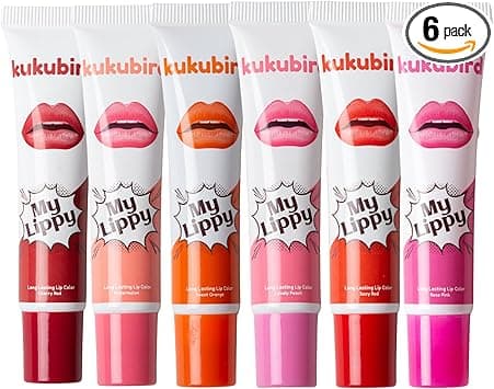 Kukubird 6pcs Lip Tattoo Peel Reveal Waterproof Lipgloss Lip Tint Womens Girl Makeup Beauty Set Lip Tattoo