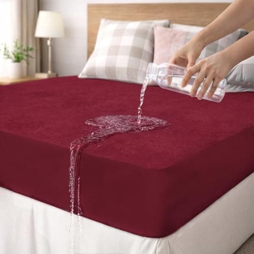 Sassoon | Waterproof Mattress Protector Double Bed | Mattress Cover King Size 78x72| Bed Protector King Size| Bed Cover |Elastic Fitted Cotton Hypoallergenic | Mattress Cover | (Maroon) - Laika