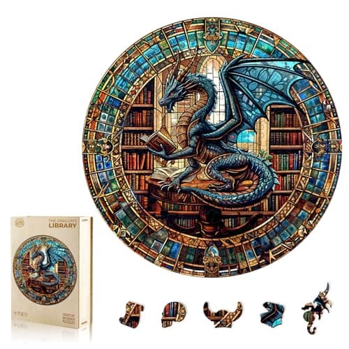 WOODBESTS Wooden Puzzles for Adults 300 Piece L 134x134 Dragons Library Wood Puzzle Adult Unique Wooden Animal Jigsaw Puzzles Family Game and Birthday Gifts for Friend