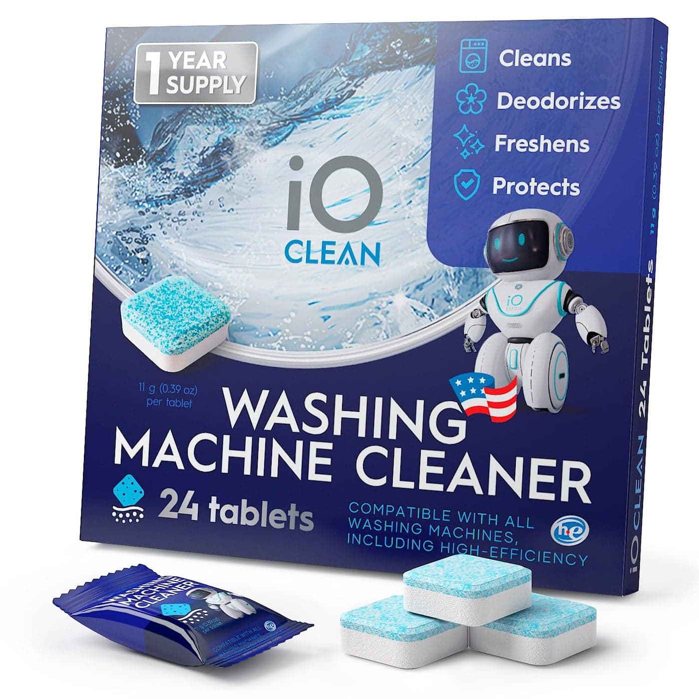 Washing Machine Cleaner and Descaler Tablets 24 Pcs Deep Clean and Descaling for HE Front and Top Loaders Washer HighEfficiency Tablets for a Fresh Spotless Laundry Remove Odor 1 Year Supply
