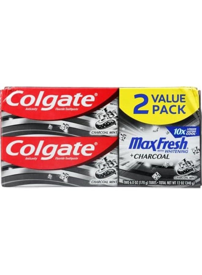 Max Fresh Toothpaste + Charcoal, Charcoal Mint (6 Ounce, Pack of 2)
