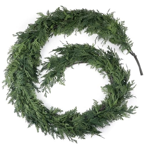Jutom 1 Pcs 9 ft Christmas Cedar Garland Greenery Realistic Cedar Pine Needles Garland Artificial Decoration for Table, Mantel, Wall, Home Winter Holiday Party Decor